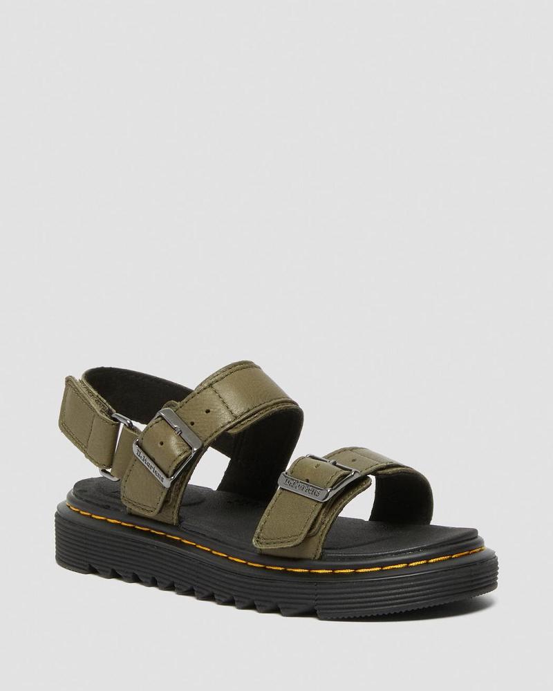 Kids\' Dr Martens Junior Kyle Leather Sandals Olive | AU 722LIS